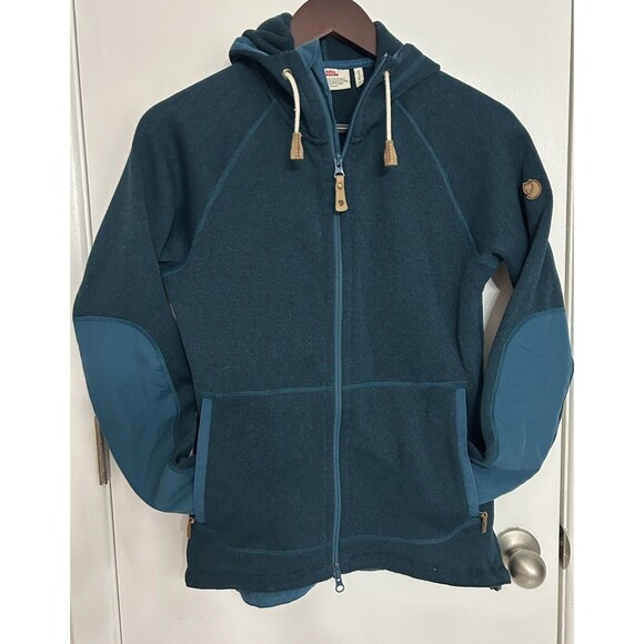 Fjallraven Ovik Fleece Hoodie Sweatshirt Teal Full Zip Women's Small - Picture 1 of 8